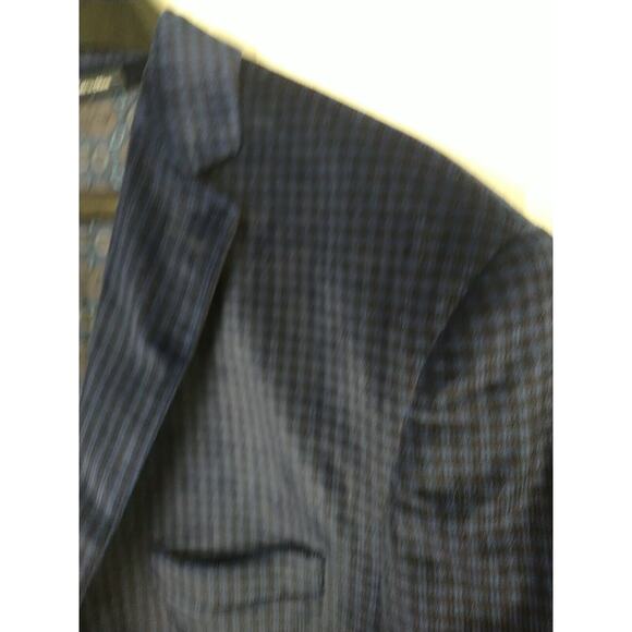 Gianpaul Men's 42R Blazer Modern Fit Blue Black Velvet Check Lined formal prof - Picture 2 of 16